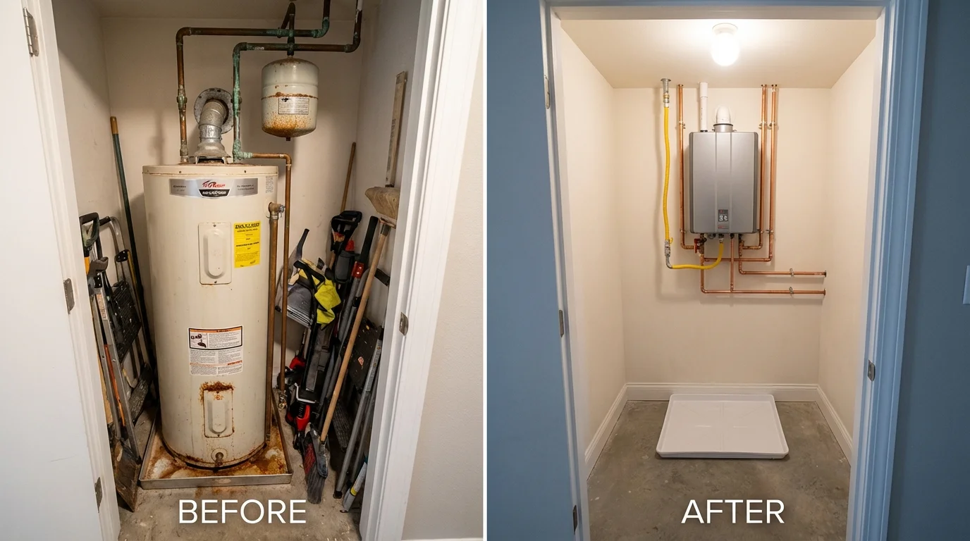 Tank water heater versus wall-mounted tankless unit comparison for Grand Prairie, TX homeowners
